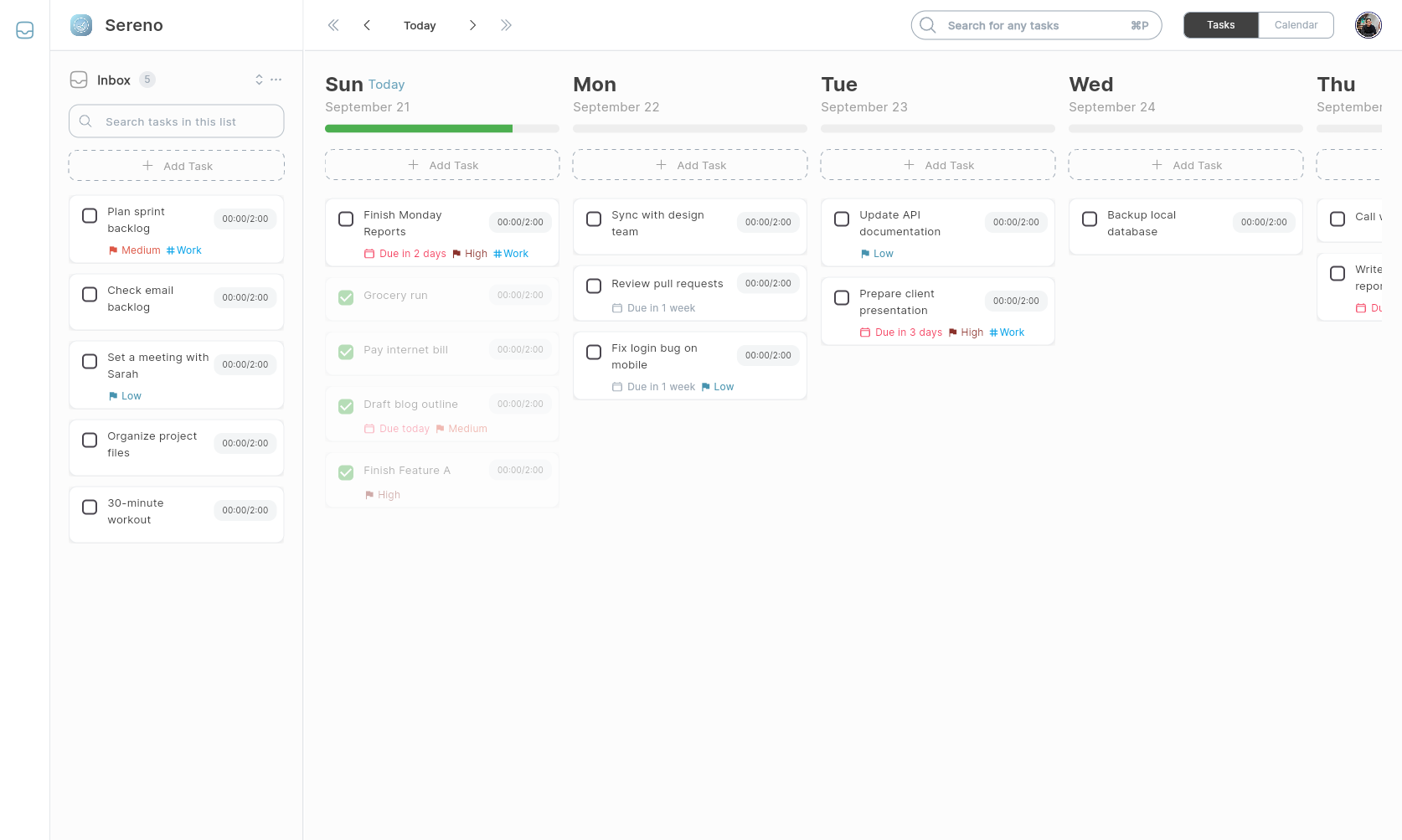 Sereno Planner Interface